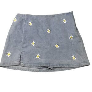 Floral Embroidered Denim Skirt